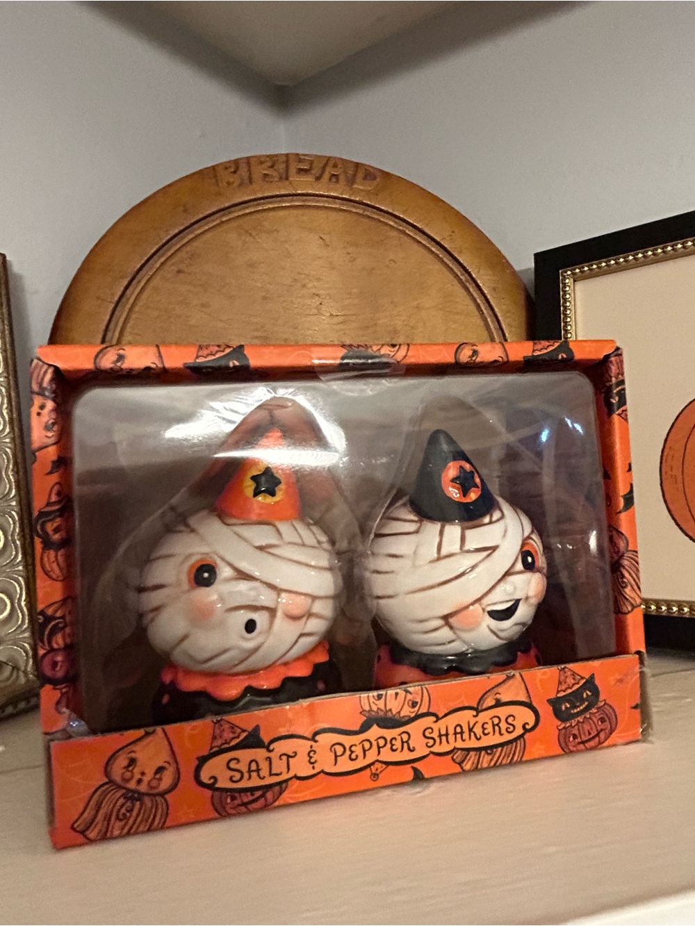 Joanna Parker Halloween Mummy Salt & Pepper Shakers - Orange and Black